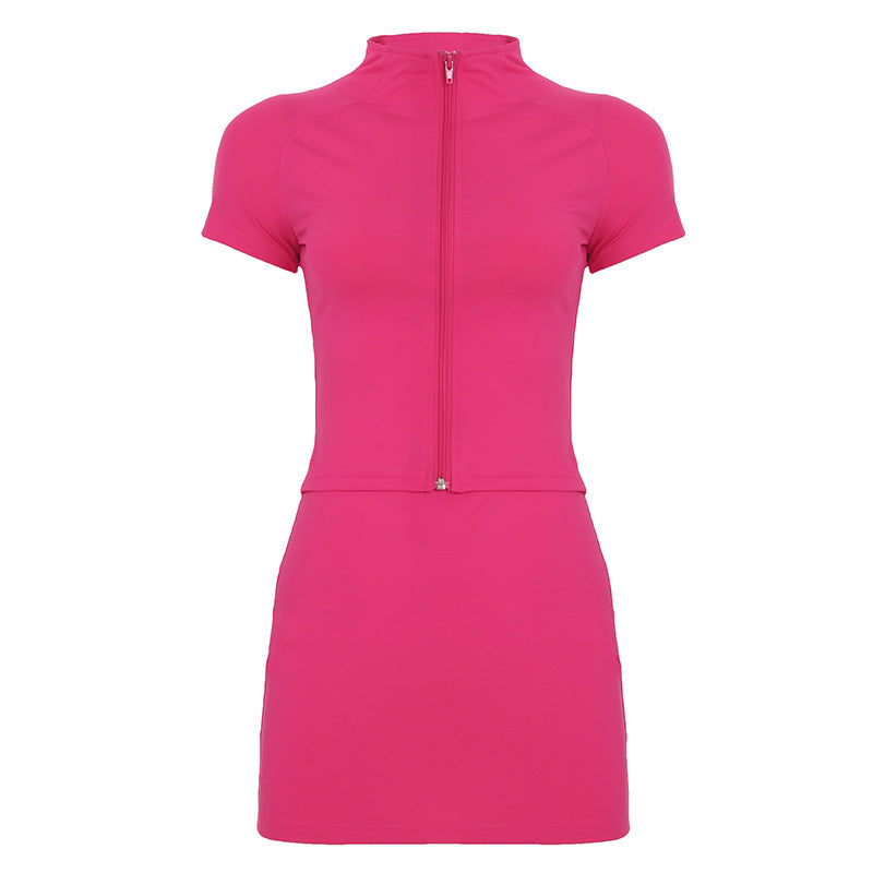 Women's European And American Leisure Exercise Yoga Clothes Short Sleeves And Skirt Suit