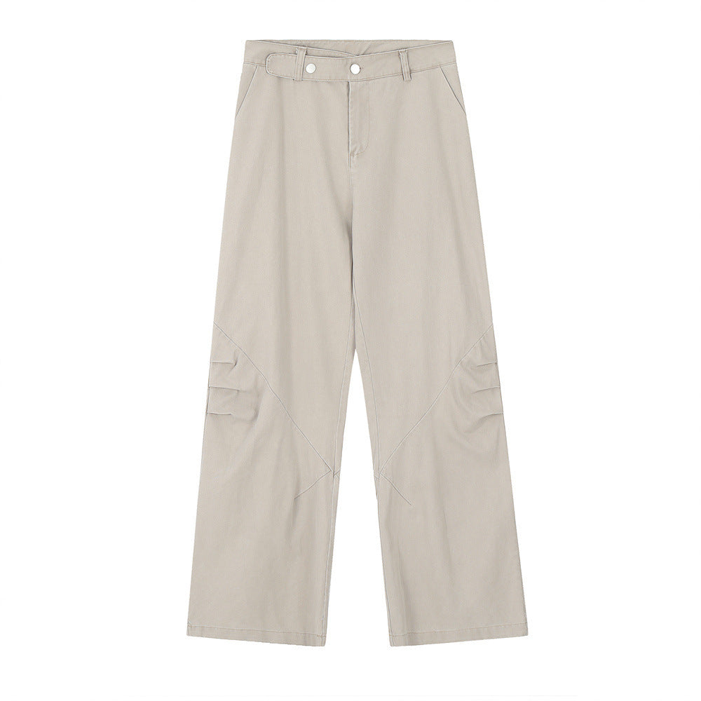 Design Pleated Loose Straight Trousers Men's Overalls