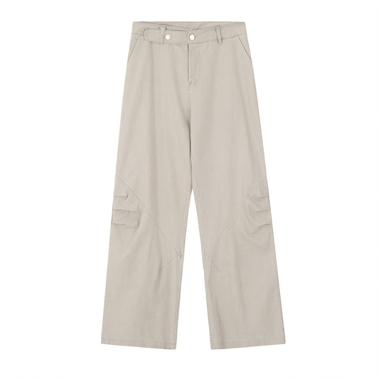 Design Pleated Loose Straight Trousers Men's Overalls
