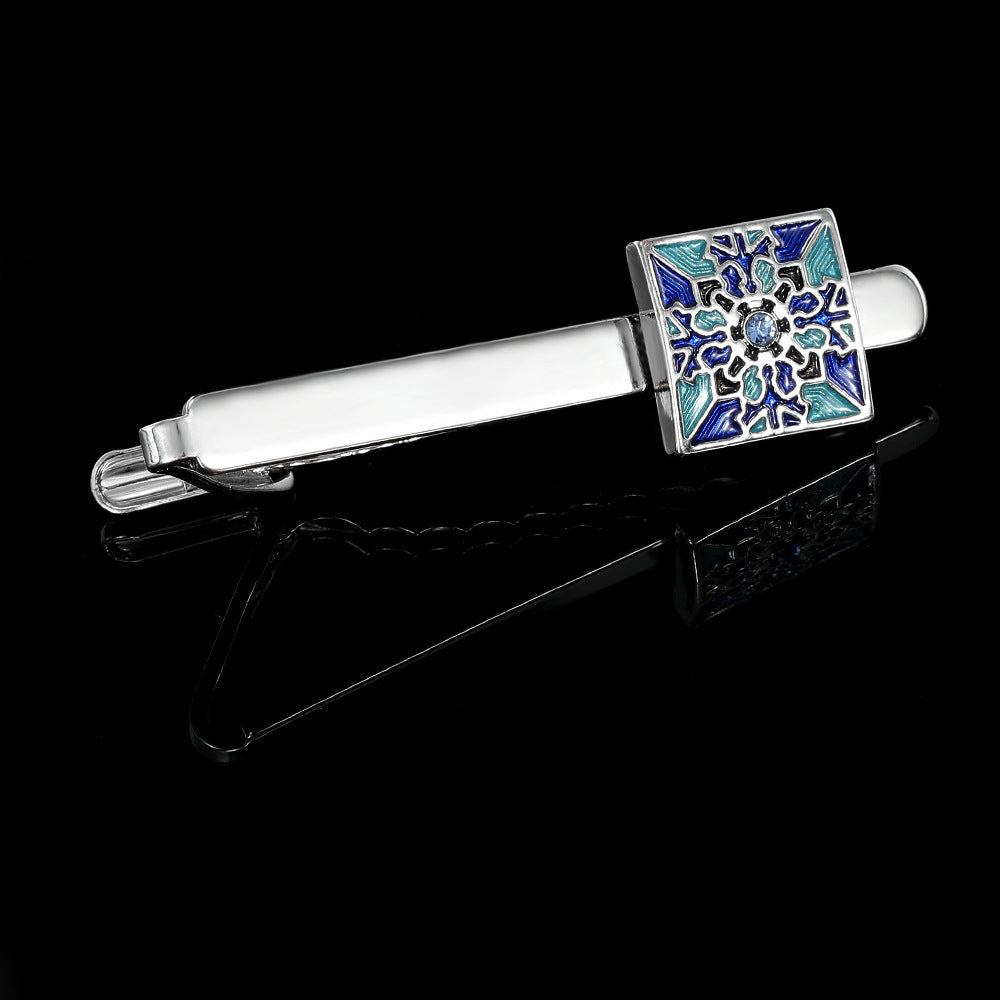 Creative Blue Pattern Cufflinks Men And Women Business French Shirt Cufflinks Tie Clip Accessories Gift Box