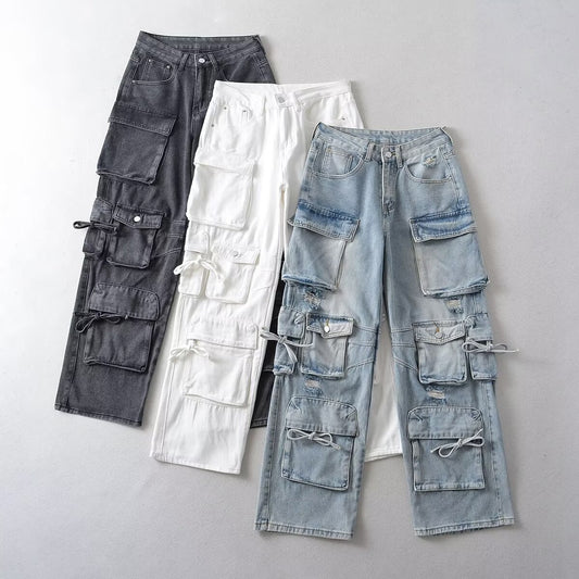 Fashion Work Clothes Style Straight-leg Denim Trousers
