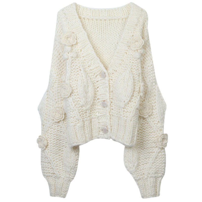 Handmade Crochet Batwing Sleeve V-neck Sweater