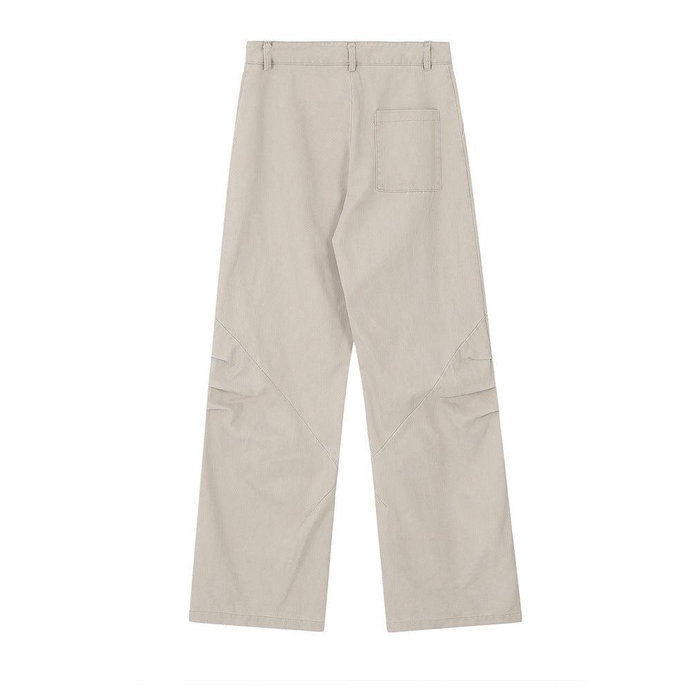 Design Pleated Loose Straight Trousers Men's Overalls