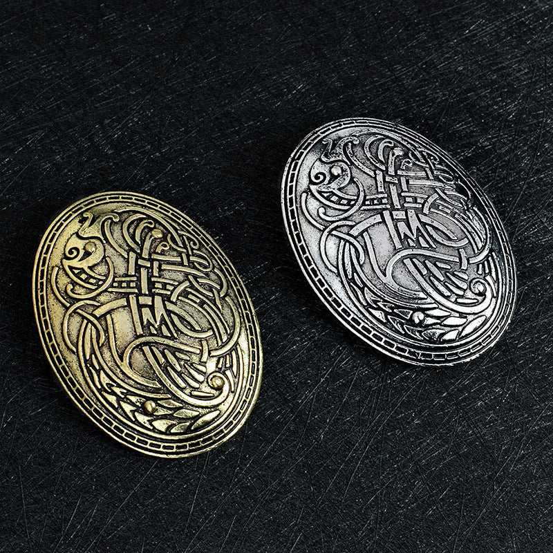 Nordic Vikings Wolf Pattern Herringbone Pattern Brooch
