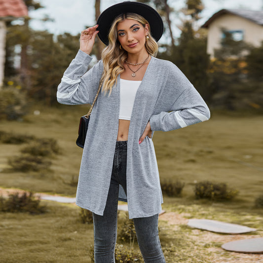 Fast Fashion Waterfall Collar Color Contrast Splicing Pattern Regular Sleeve Coats