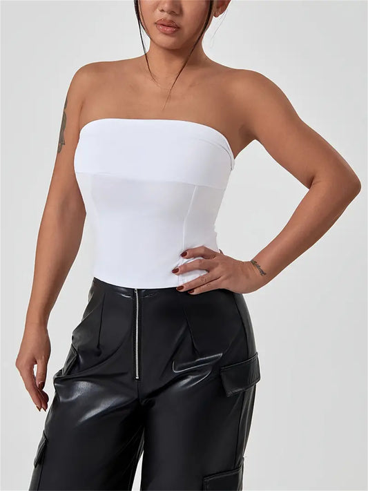 Crop Solid Color Tube Top, Sexy Strapless Top For Spring & Summer, Women's Clothing