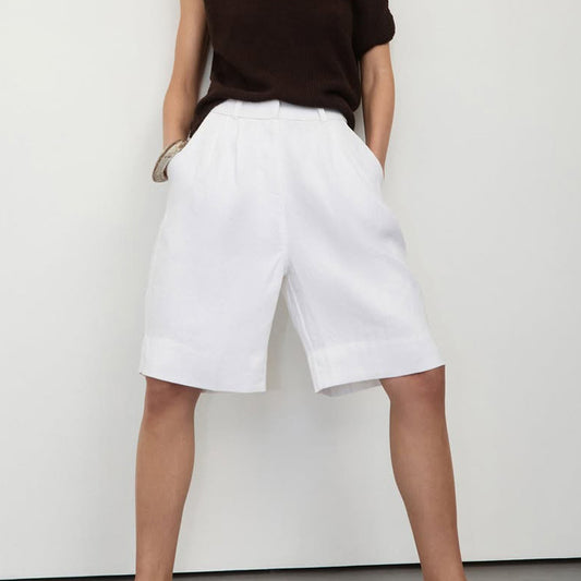 High Waist Loose White Wide-leg Half Pants