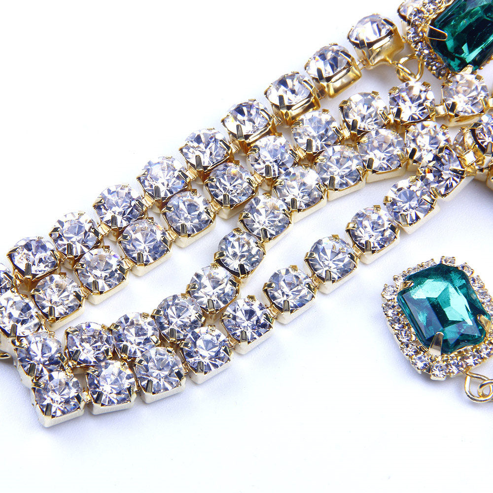 Retro Exaggerated Hip Hop Multilayer Rhinestone Pendant Necklace