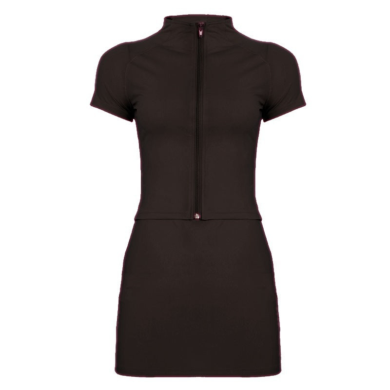Women's European And American Leisure Exercise Yoga Clothes Short Sleeves And Skirt Suit