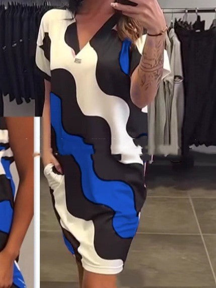 Women's Short-sleeved V-neck Mid-length Dress