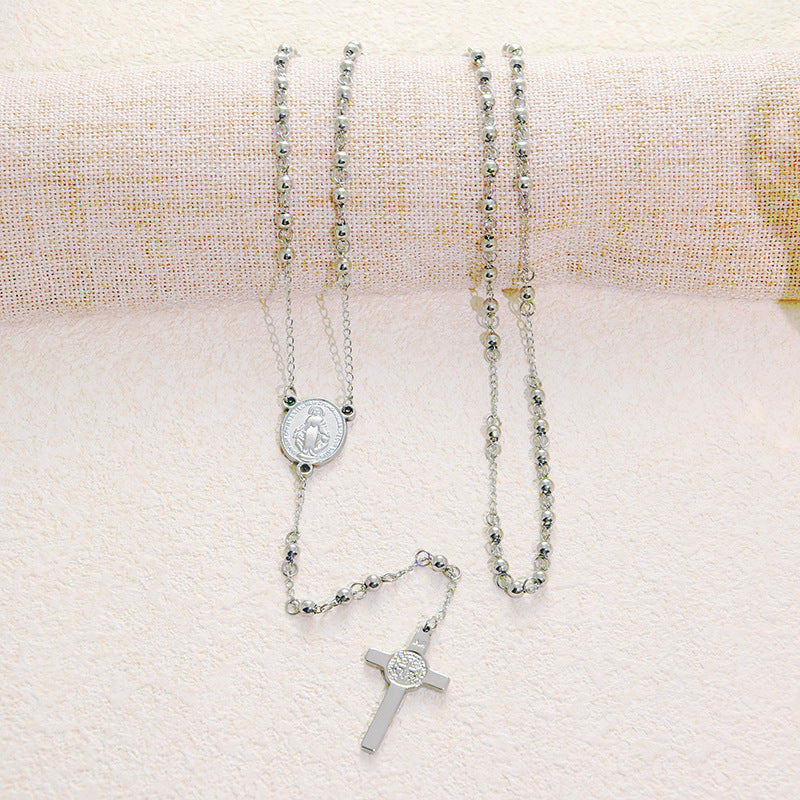 Stainless Steel Cross Pendant Necklace Sweater Chain Necklace