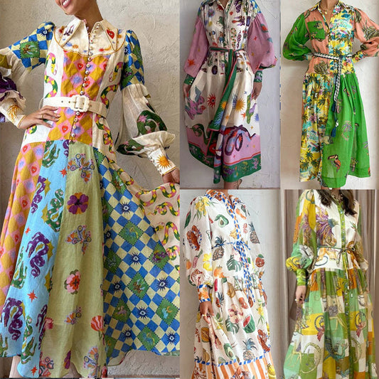 Women Beach Dress With Belts A-Line Sleeve Robe