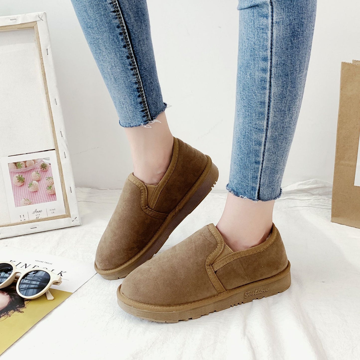 Fleece-lined Thick Flat Students Warm-keeping Fashion Round Toe Snow Boots