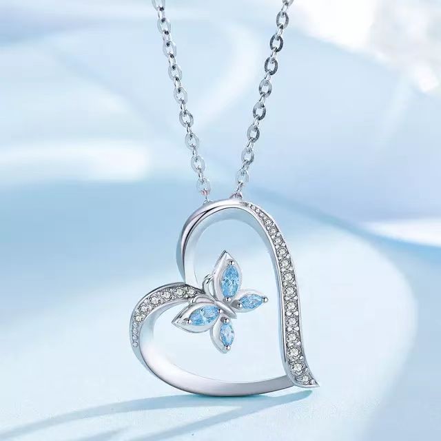 New Fashion Butterfly Heart Diamond-encrusted Pendant S925