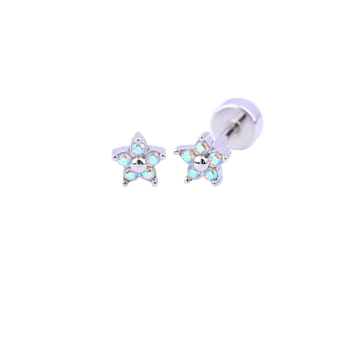 Titanium Steel Copper-plated Gold Micro Inlaid Zirconium Five-petal Plum Flower Ear Studs