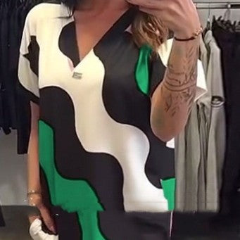 Women's Short-sleeved V-neck Mid-length Dress