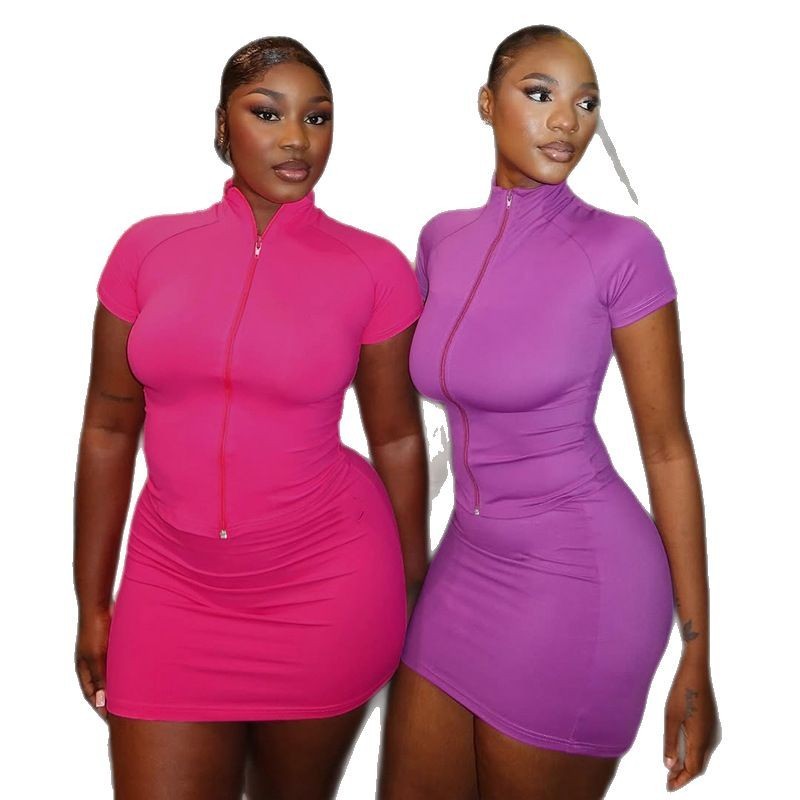 Women's European And American Leisure Exercise Yoga Clothes Short Sleeves And Skirt Suit