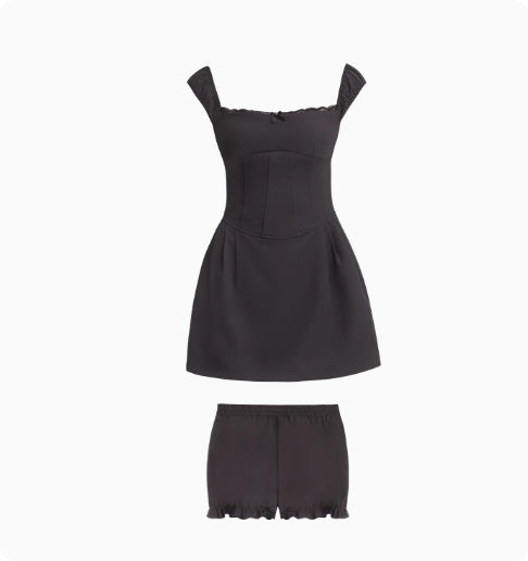 Slim Fit Wave Point Cinched Waist Square Collar One Shoulder Dress For Women In Summer