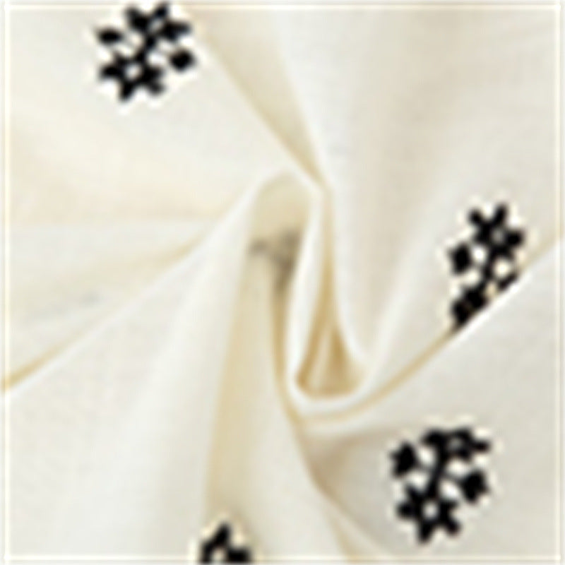 European And American Style Women's Fashion Casual Loose Long Sleeve Lace-up Embroidered Shirt